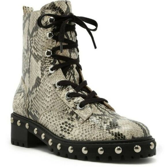 SCHUTZ Andrea Snakeskin Studded Combat Lace Up and Zip Boot Size 9.5 - Picture 16 of 16